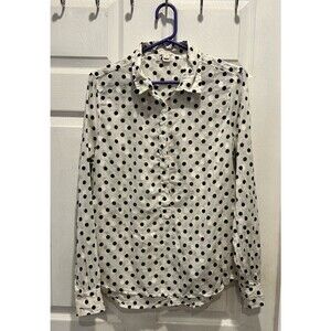 J.Crew Womens Large Jacquard Dot Popover Shirt Top Blouse Long Sleeve Cotton